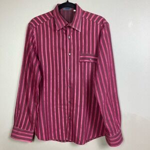 Messori shirt men's Medium button down dark pink striped velvet detail dress